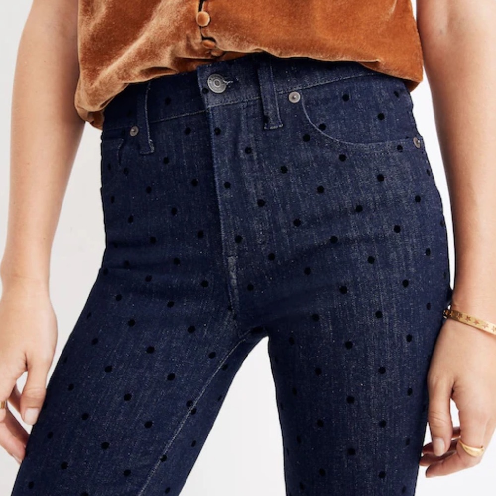 Madewell blue polka dot 9” high rise skinny jeans size 27